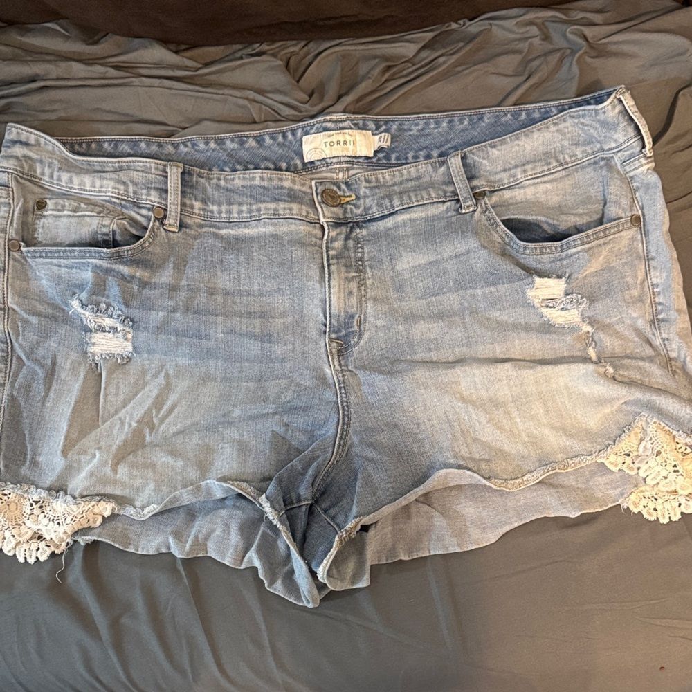 torrid Light Blue Denim Waistband Detail Shorts